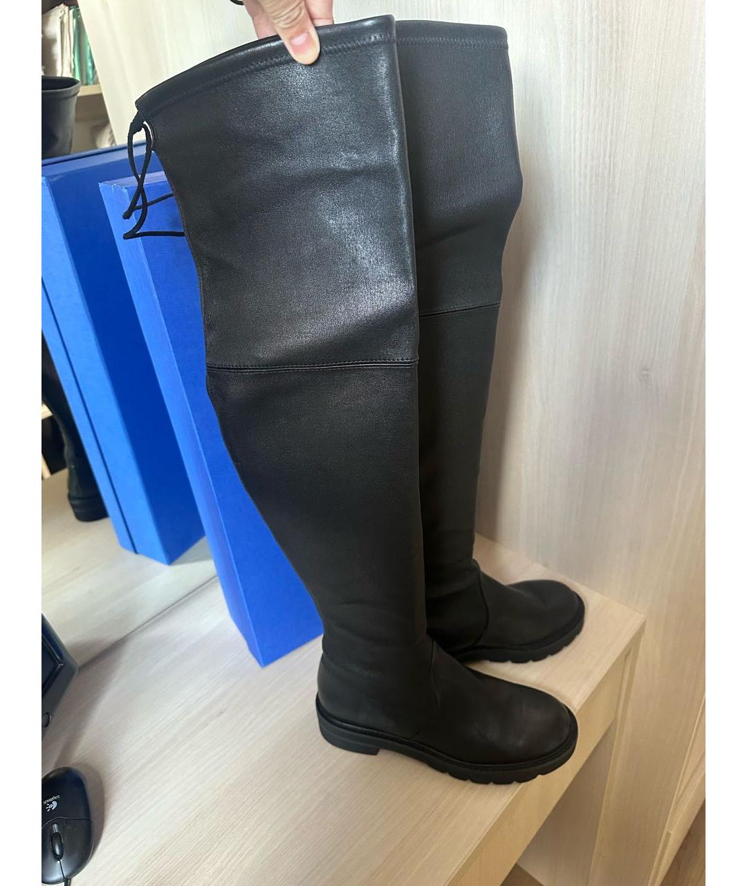 STUART WEITZMAN Черные кожаные ботфорты, фото 6