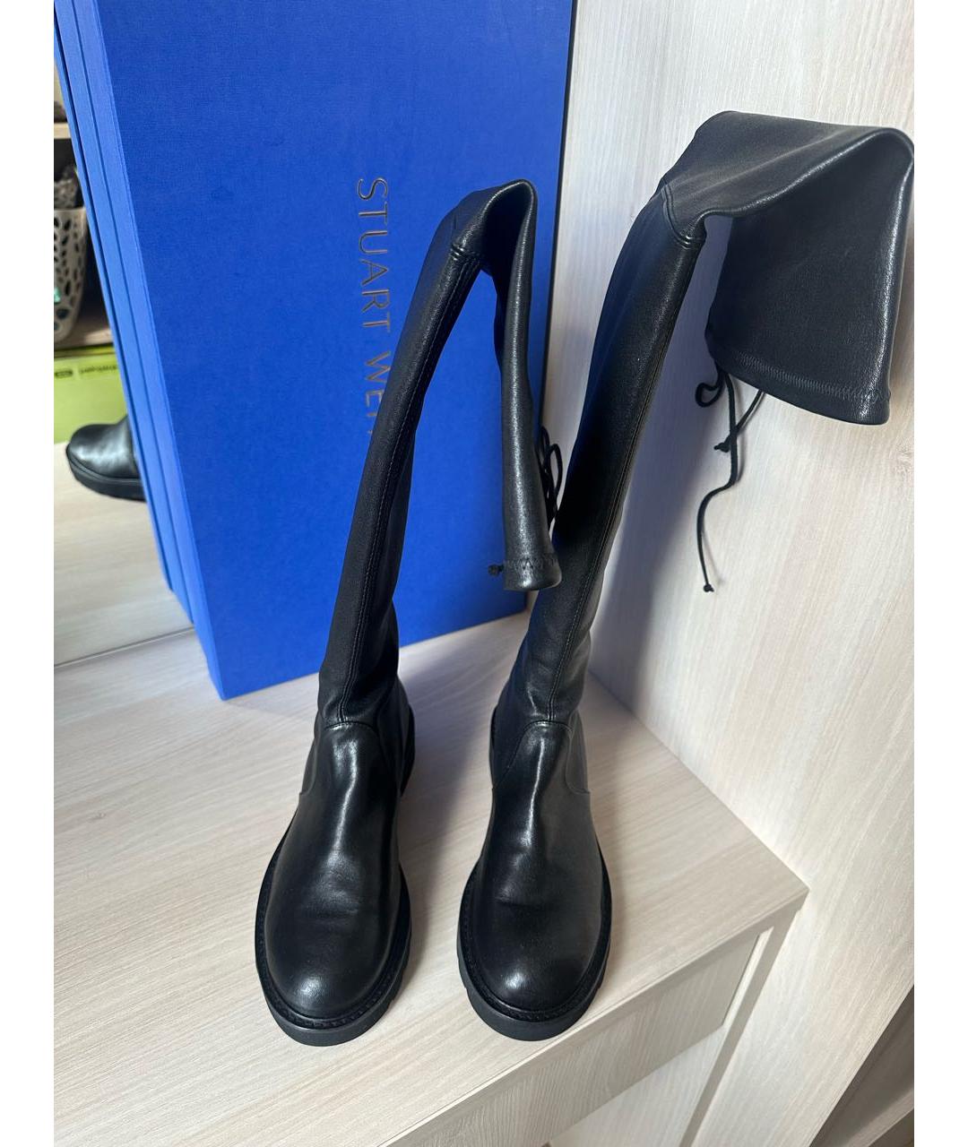 STUART WEITZMAN Черные кожаные ботфорты, фото 2