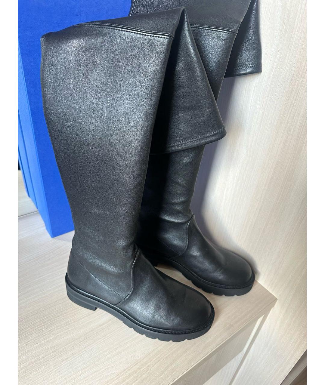 STUART WEITZMAN Черные кожаные ботфорты, фото 5