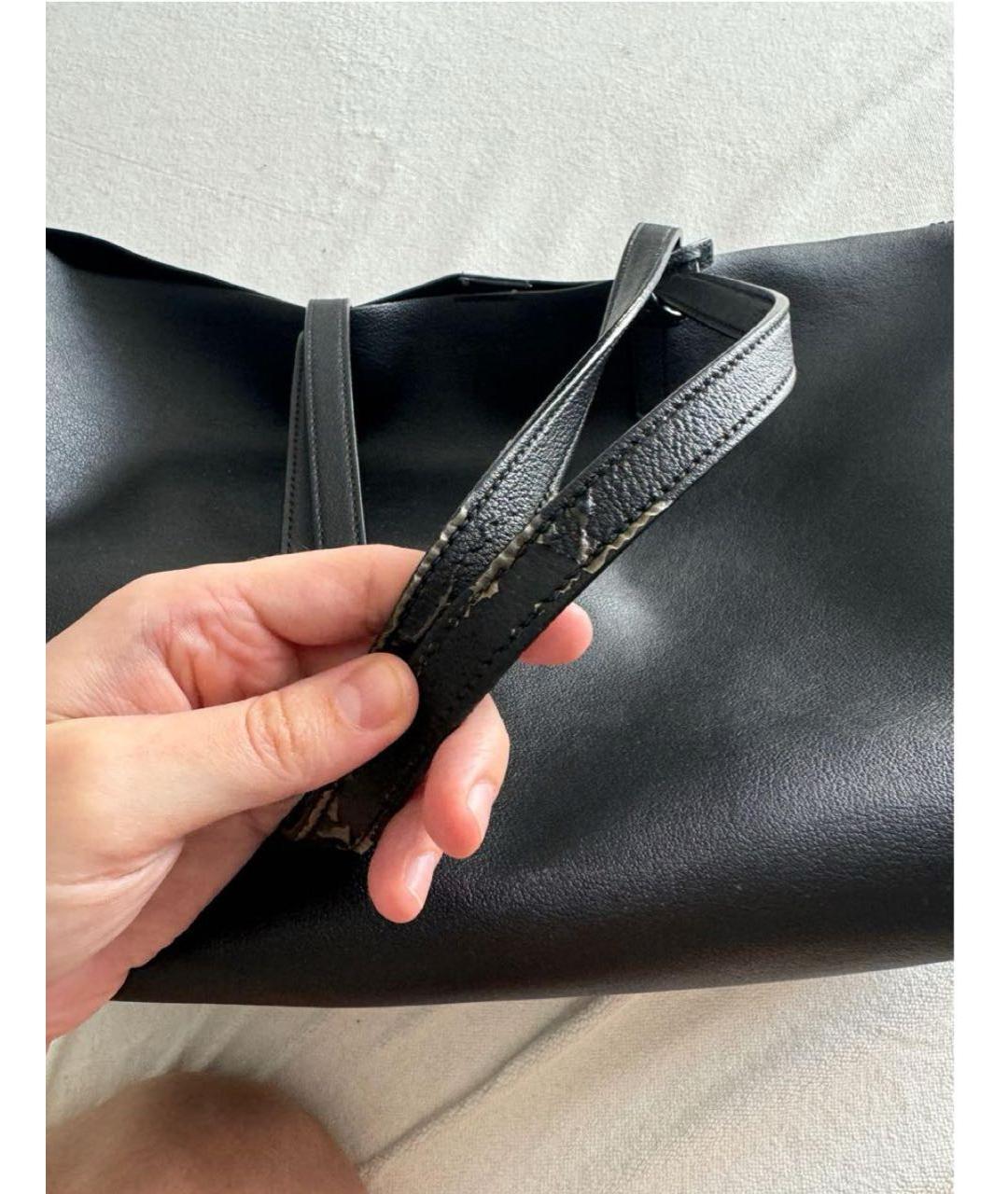 SAINT LAURENT Черная кожаная сумка тоут, фото 7