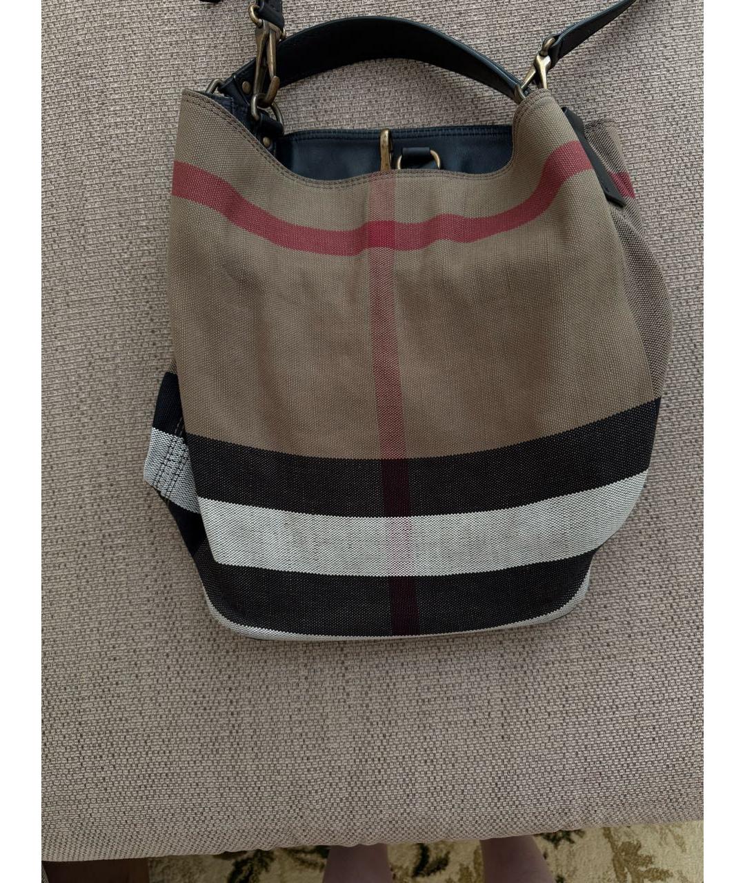 BURBERRY Коричневая тканевая сумка тоут, фото 3