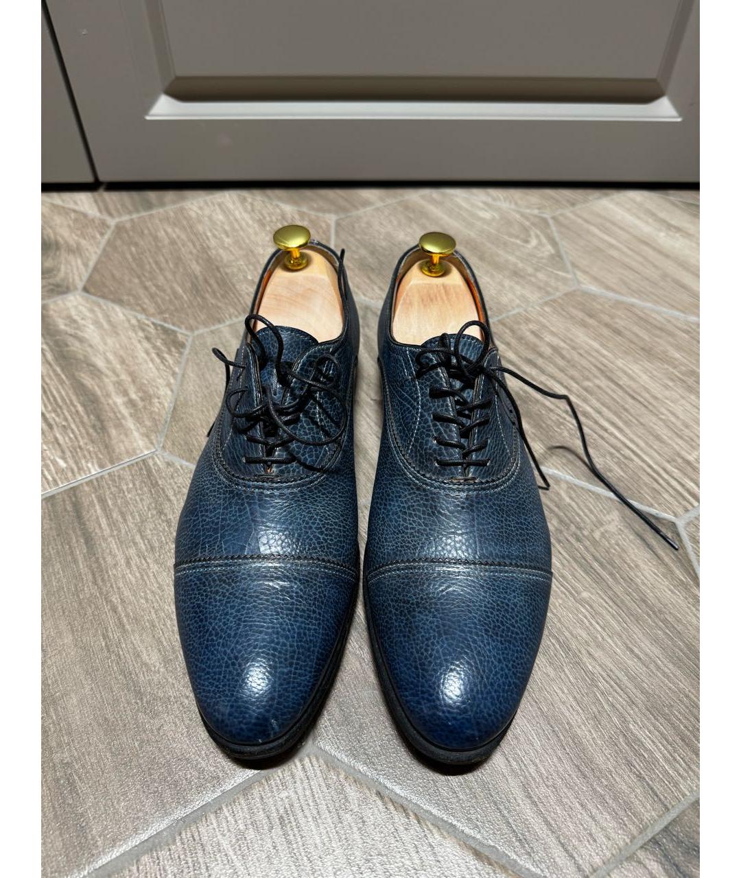 SANTONI Синие кожаные низкие ботинки, фото 2