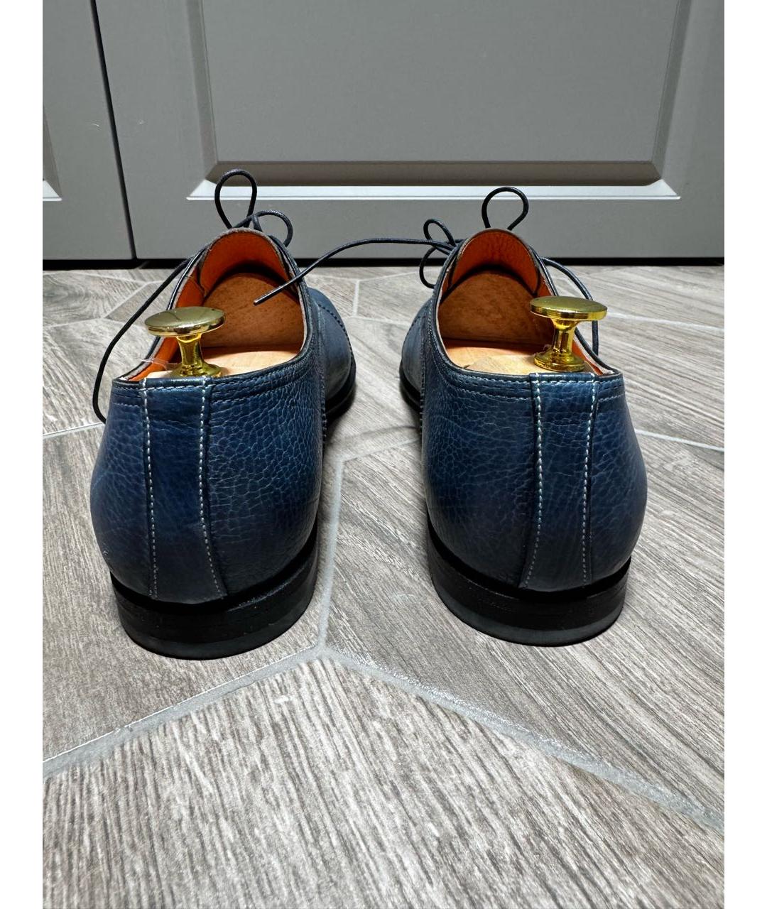 SANTONI Синие кожаные низкие ботинки, фото 4