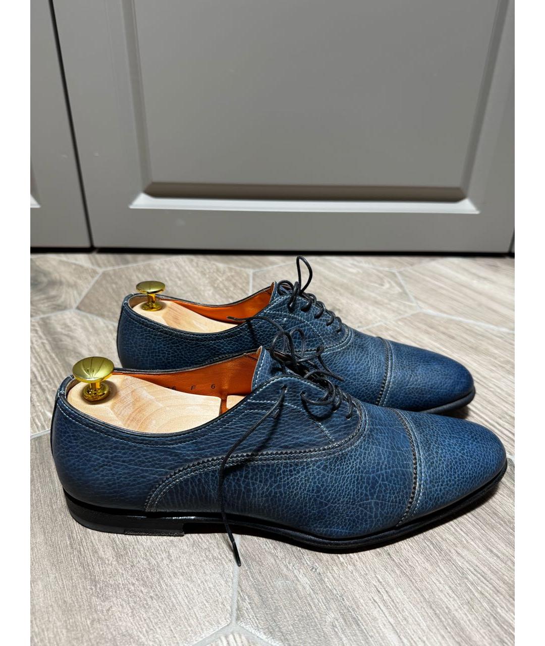 SANTONI Синие кожаные низкие ботинки, фото 9