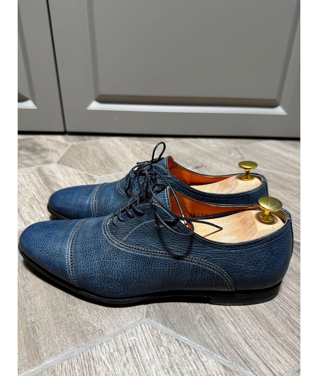 SANTONI Синие кожаные низкие ботинки, фото 6