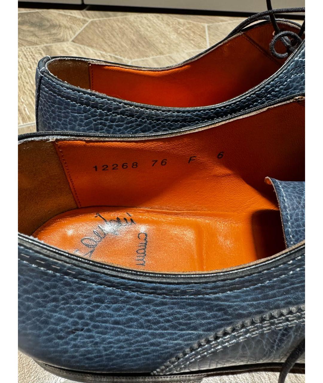SANTONI Синие кожаные низкие ботинки, фото 7