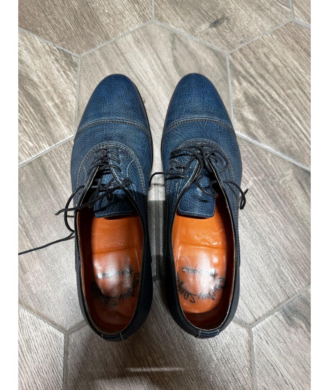 SANTONI Синие кожаные низкие ботинки, фото 3