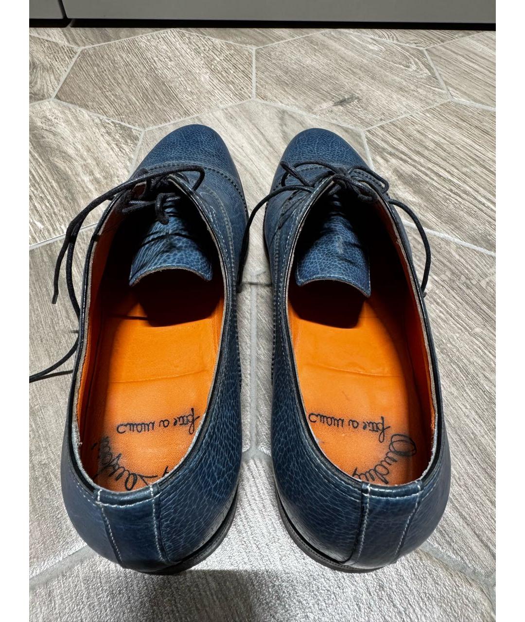 SANTONI Синие кожаные низкие ботинки, фото 5