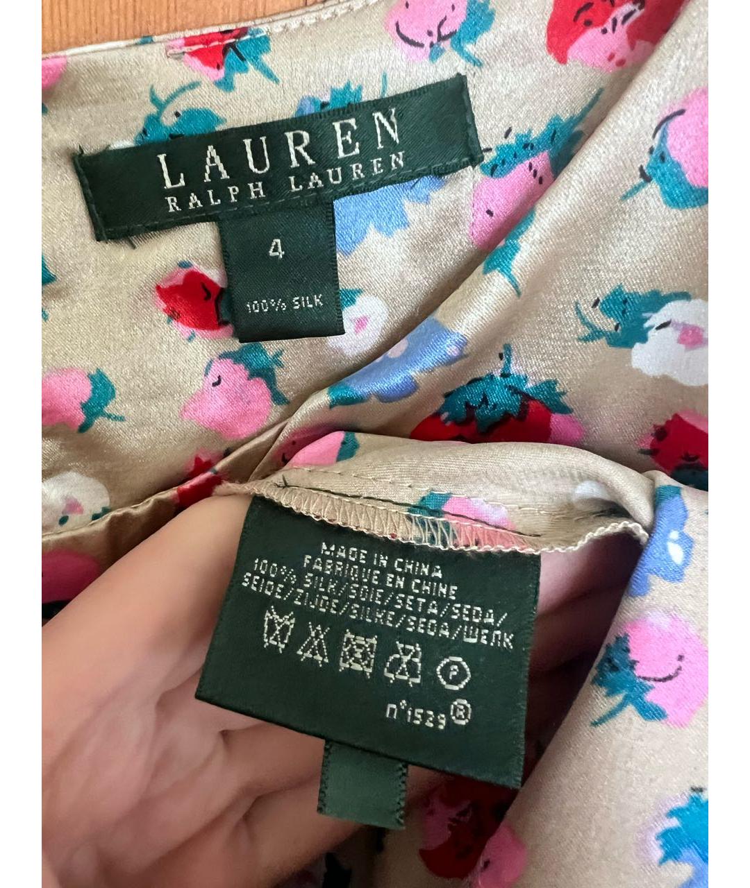 RALPH LAUREN Бежевое шелковое повседневное платье, фото 3