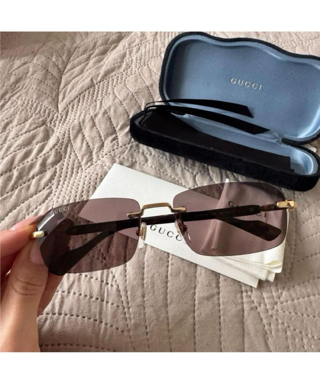 GUCCI Коричневые металлические солнцезащитные очки, фото 3