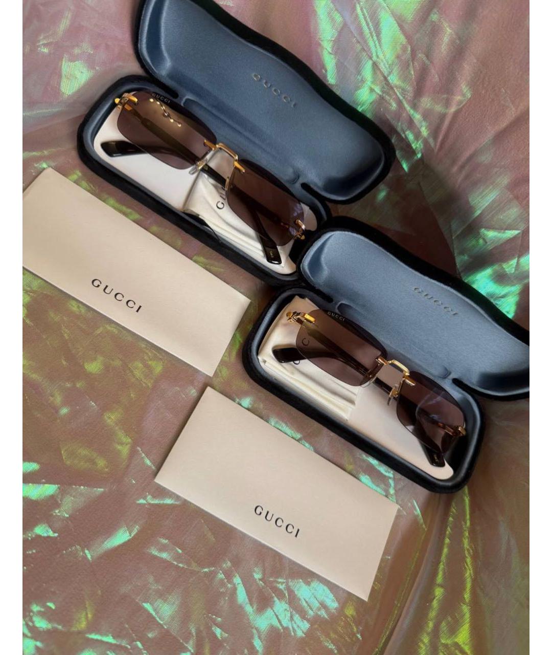 GUCCI Коричневые металлические солнцезащитные очки, фото 4