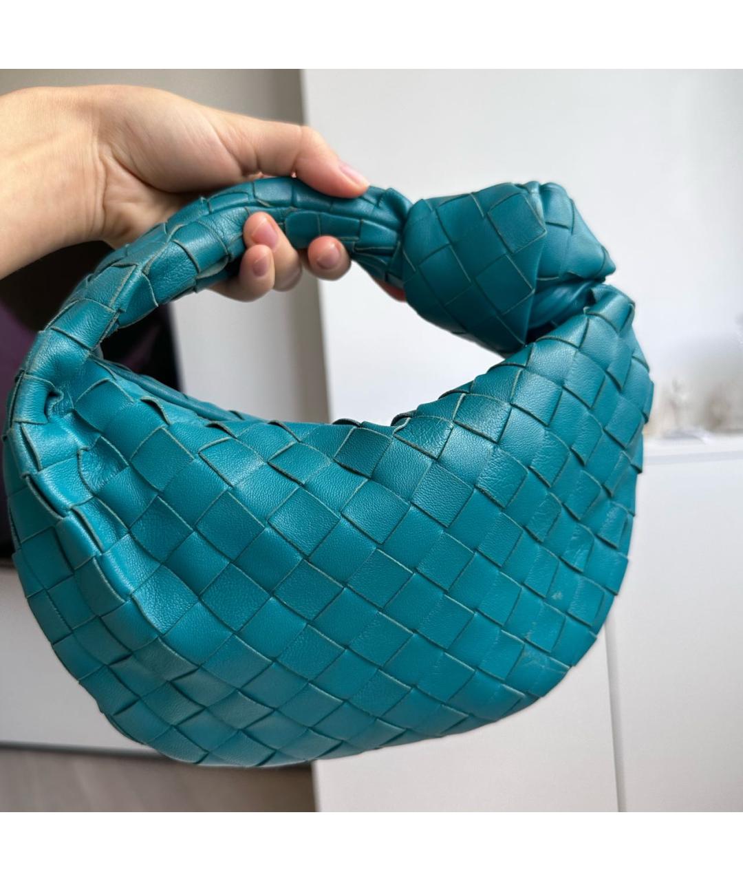 BOTTEGA VENETA Бирюзовая кожаная сумка с короткими ручками, фото 2