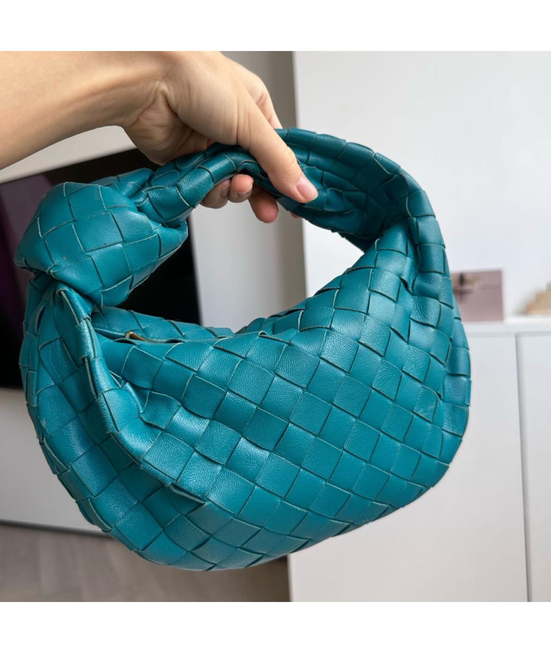 BOTTEGA VENETA Бирюзовая кожаная сумка с короткими ручками, фото 3