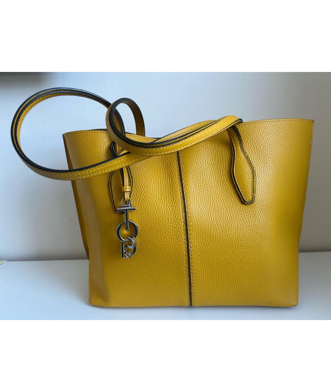 TOD'S Желтая кожаная сумка тоут, фото 3