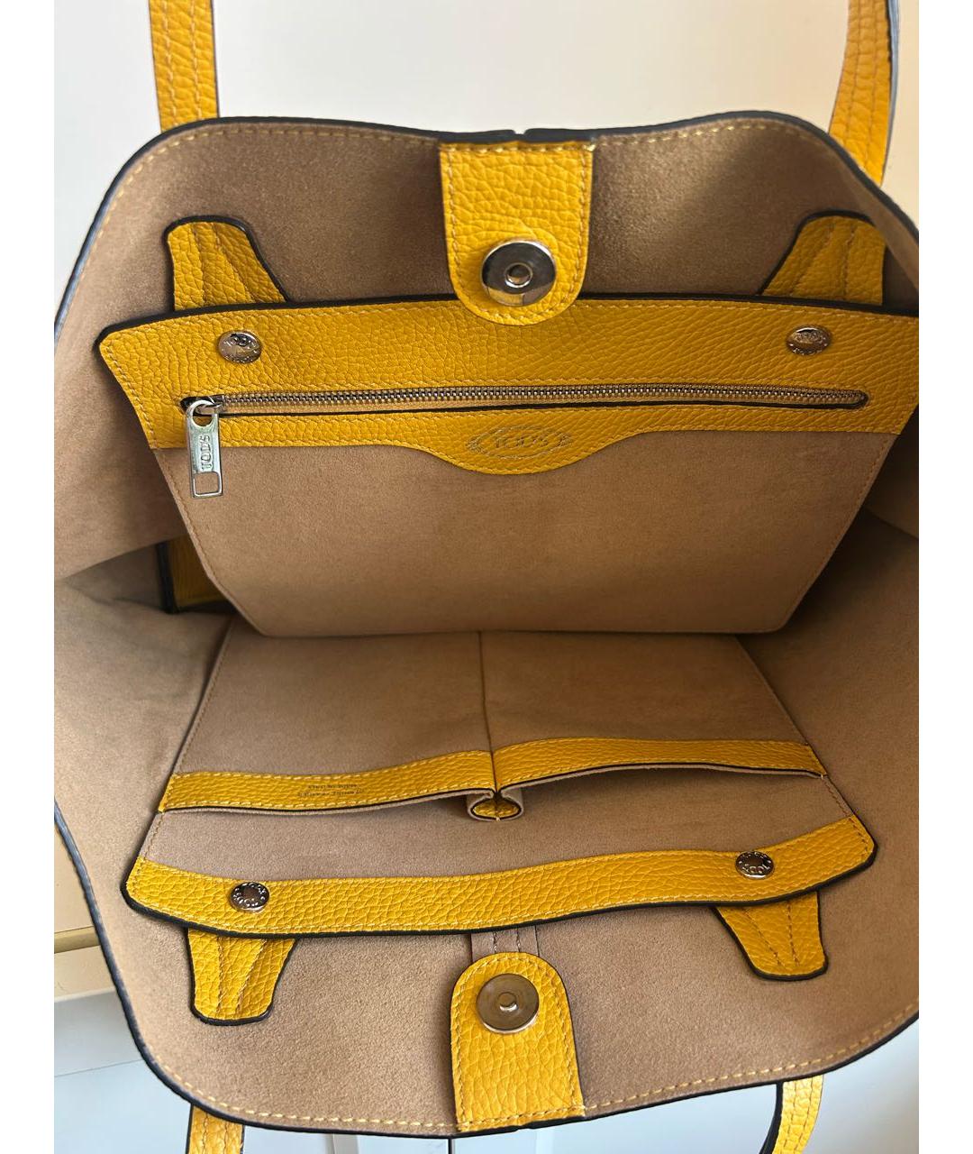 TOD'S Желтая кожаная сумка тоут, фото 5