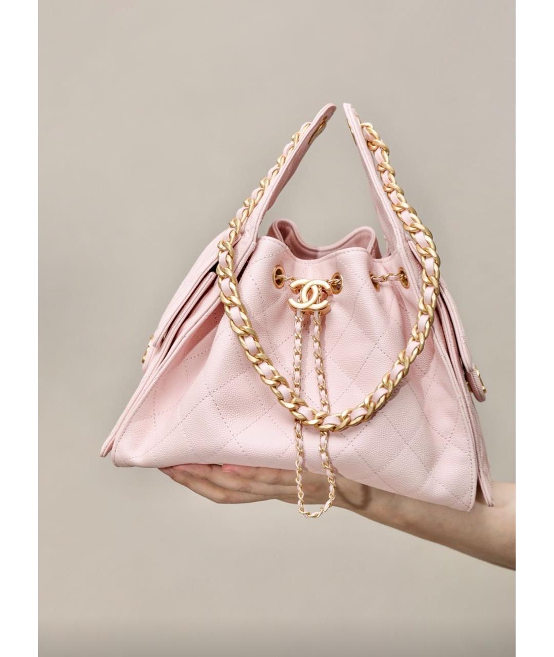 CHANEL Розовая кожаная сумка тоут, фото 6