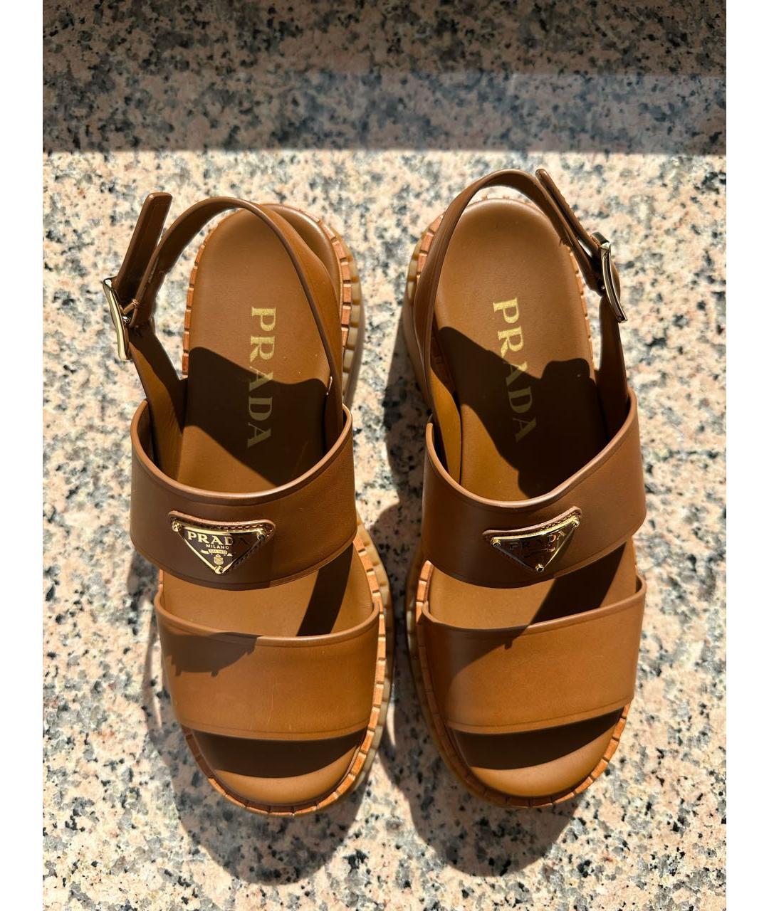 PRADA Коричневые кожаные босоножки, фото 4