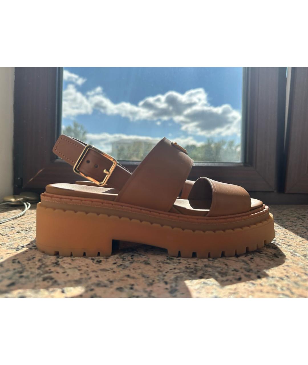 PRADA Коричневые кожаные босоножки, фото 2
