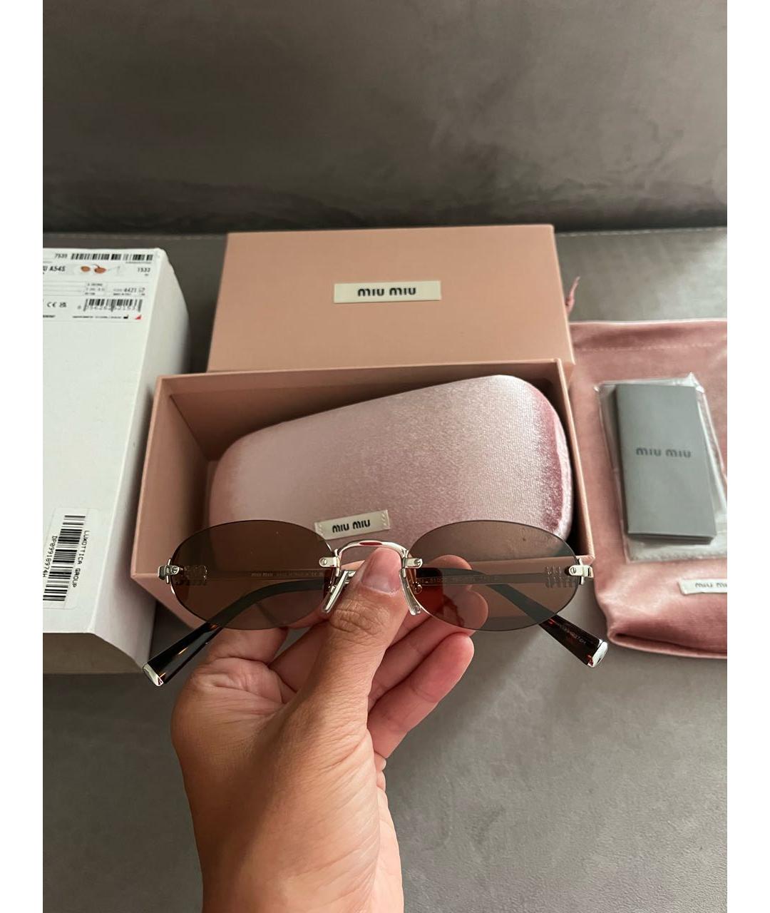 MIU MIU Коричневые металлические солнцезащитные очки, фото 5