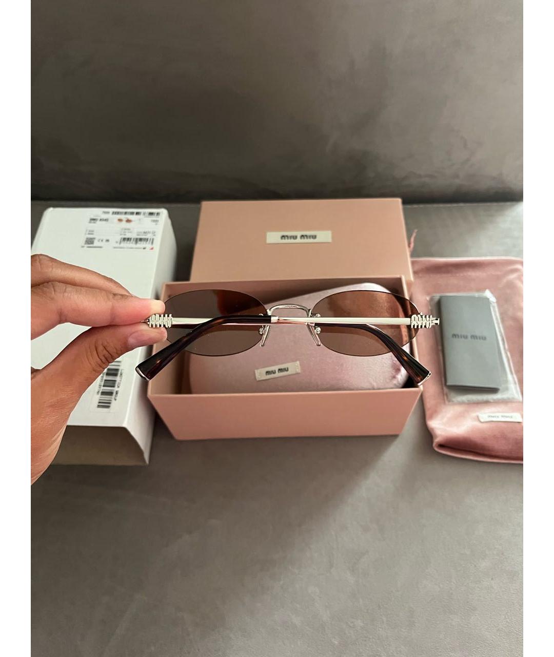 MIU MIU Коричневые металлические солнцезащитные очки, фото 6