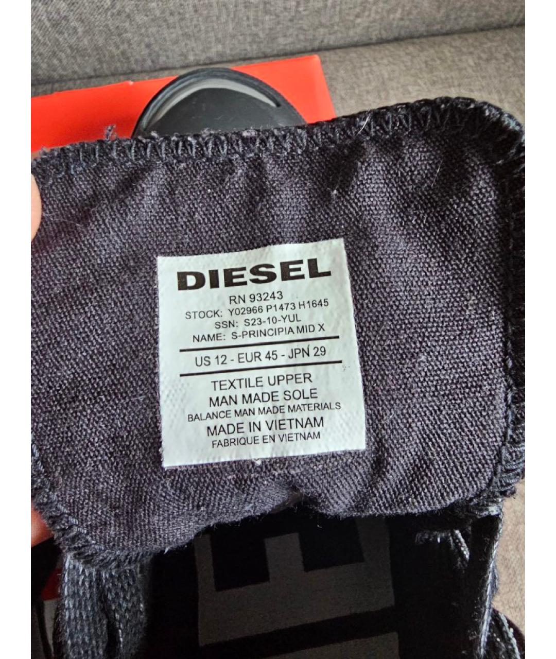 DIESEL Черные текстильные высокие кроссовки / кеды, фото 5
