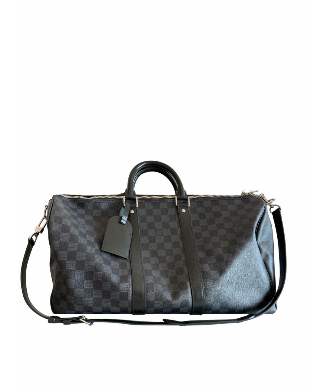 LOUIS VUITTON Антрацитовая кожаная дорожная/спортивная сумка, фото 1