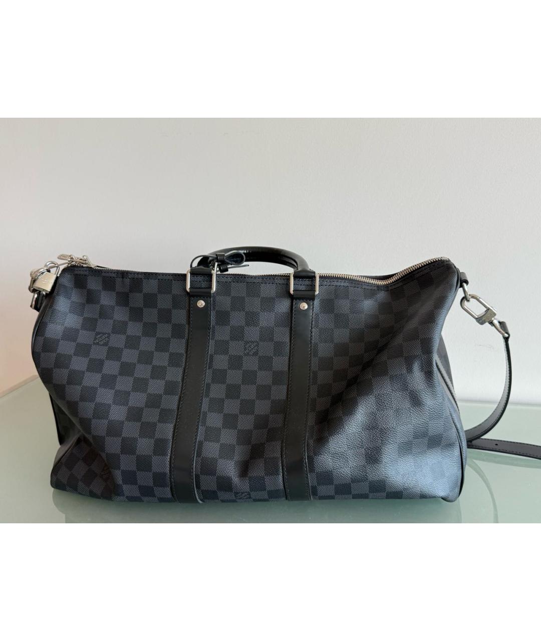 LOUIS VUITTON Антрацитовая кожаная дорожная/спортивная сумка, фото 6