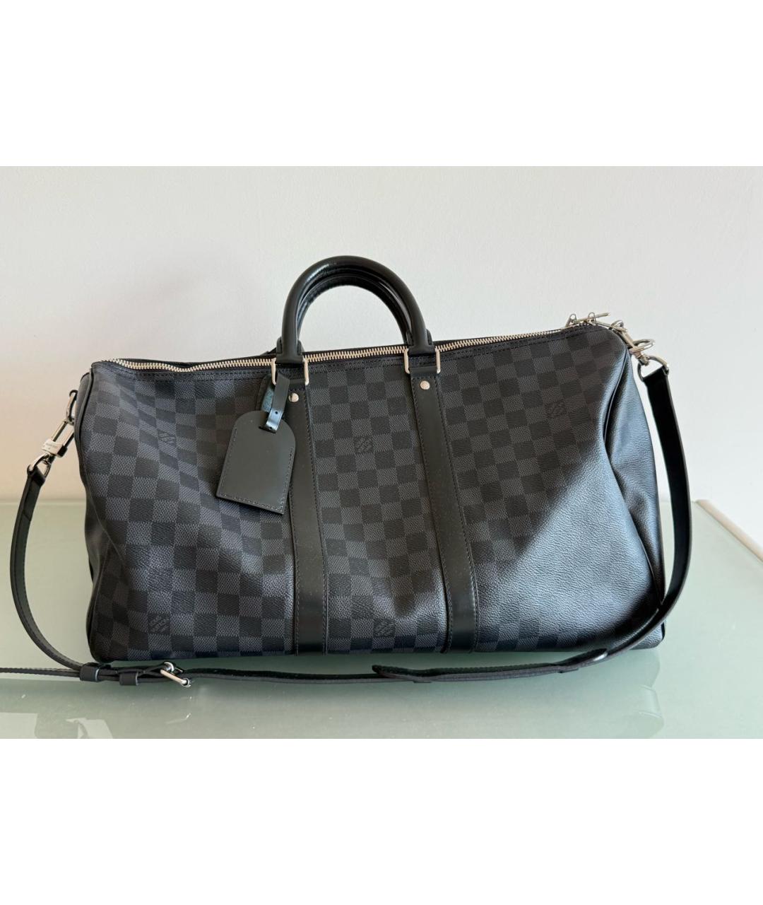 LOUIS VUITTON Антрацитовая кожаная дорожная/спортивная сумка, фото 7