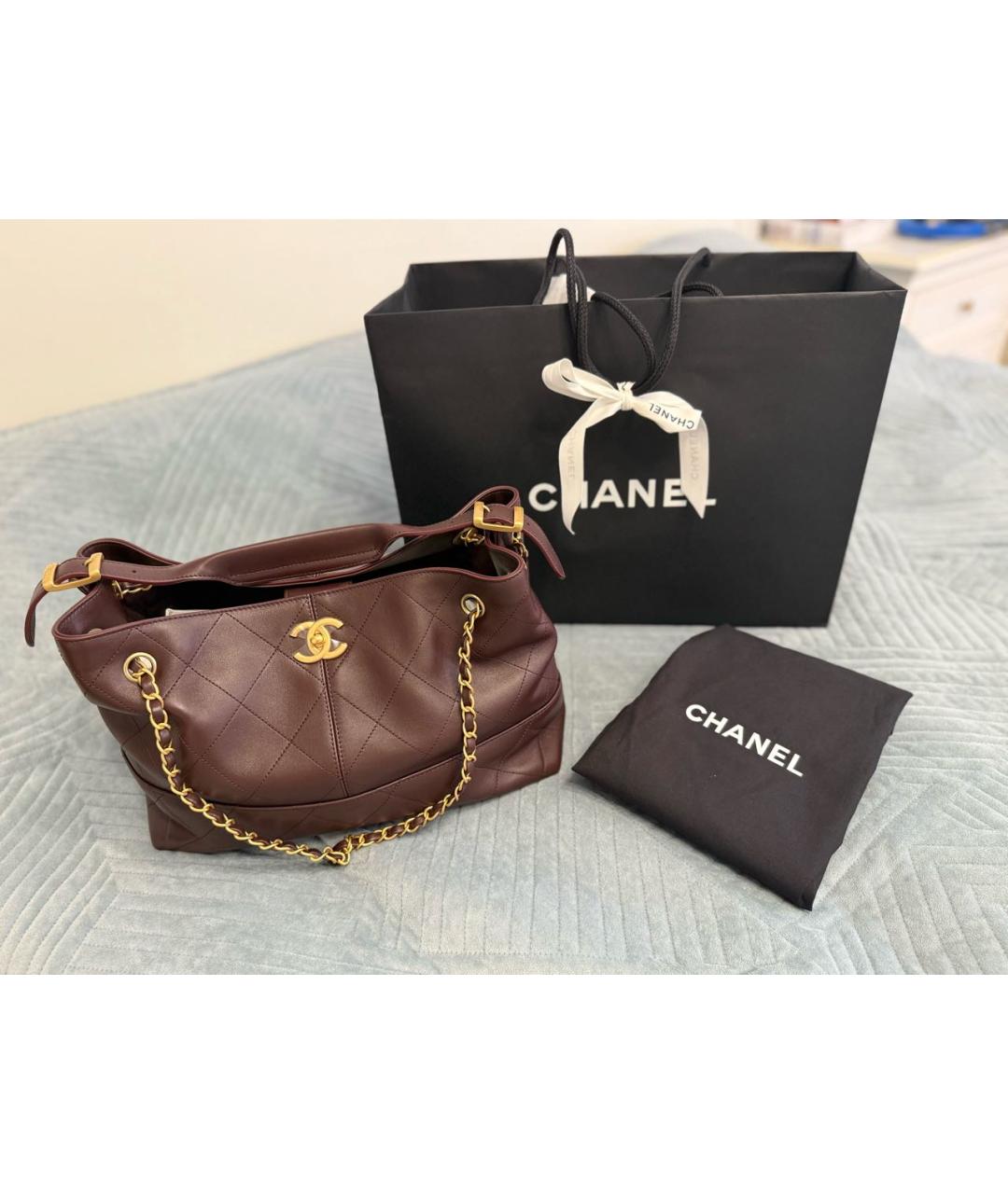 CHANEL Бордовая кожаная сумка тоут, фото 5