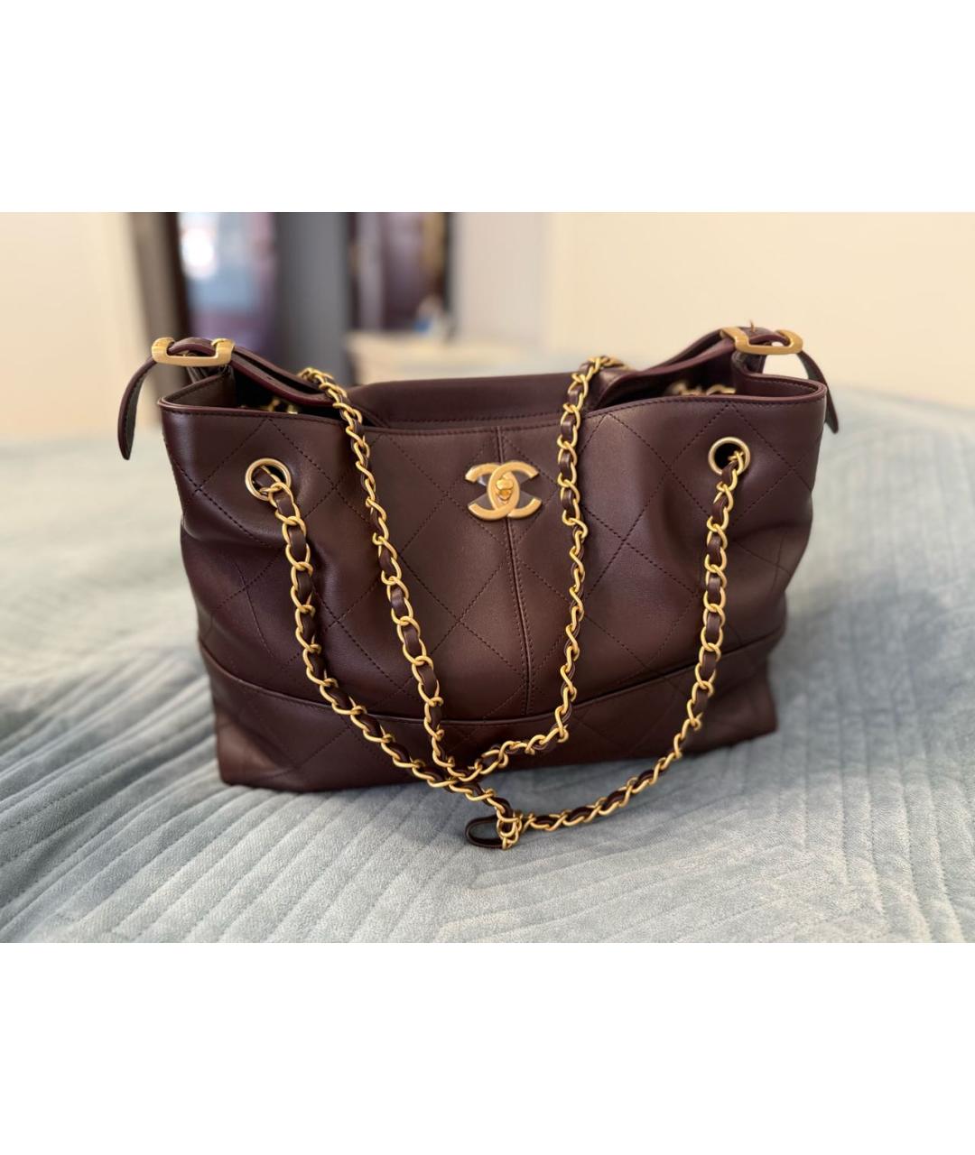 CHANEL Бордовая кожаная сумка тоут, фото 7