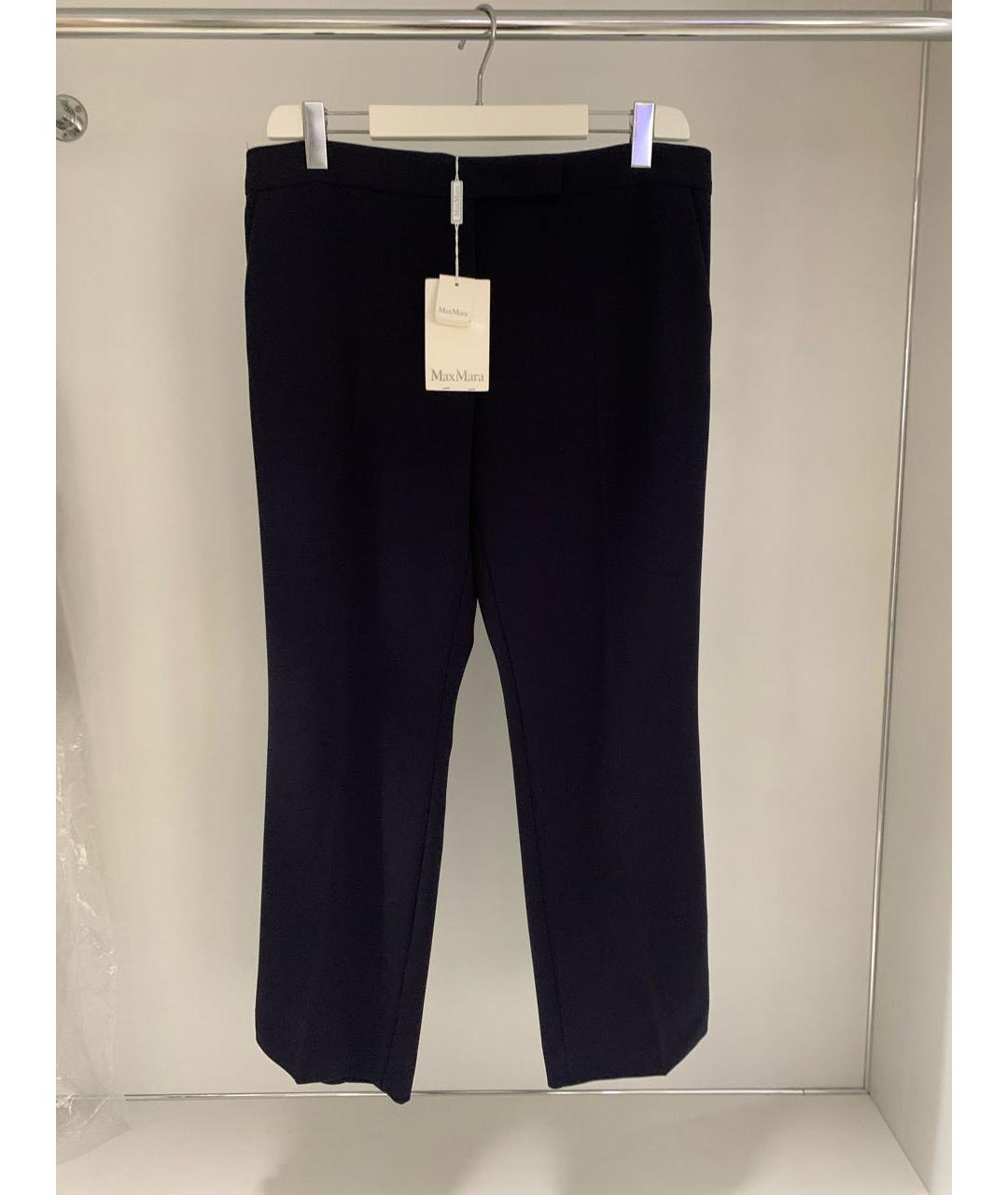 MAX MARA Темно-синие полиэстеровые прямые брюки, фото 6