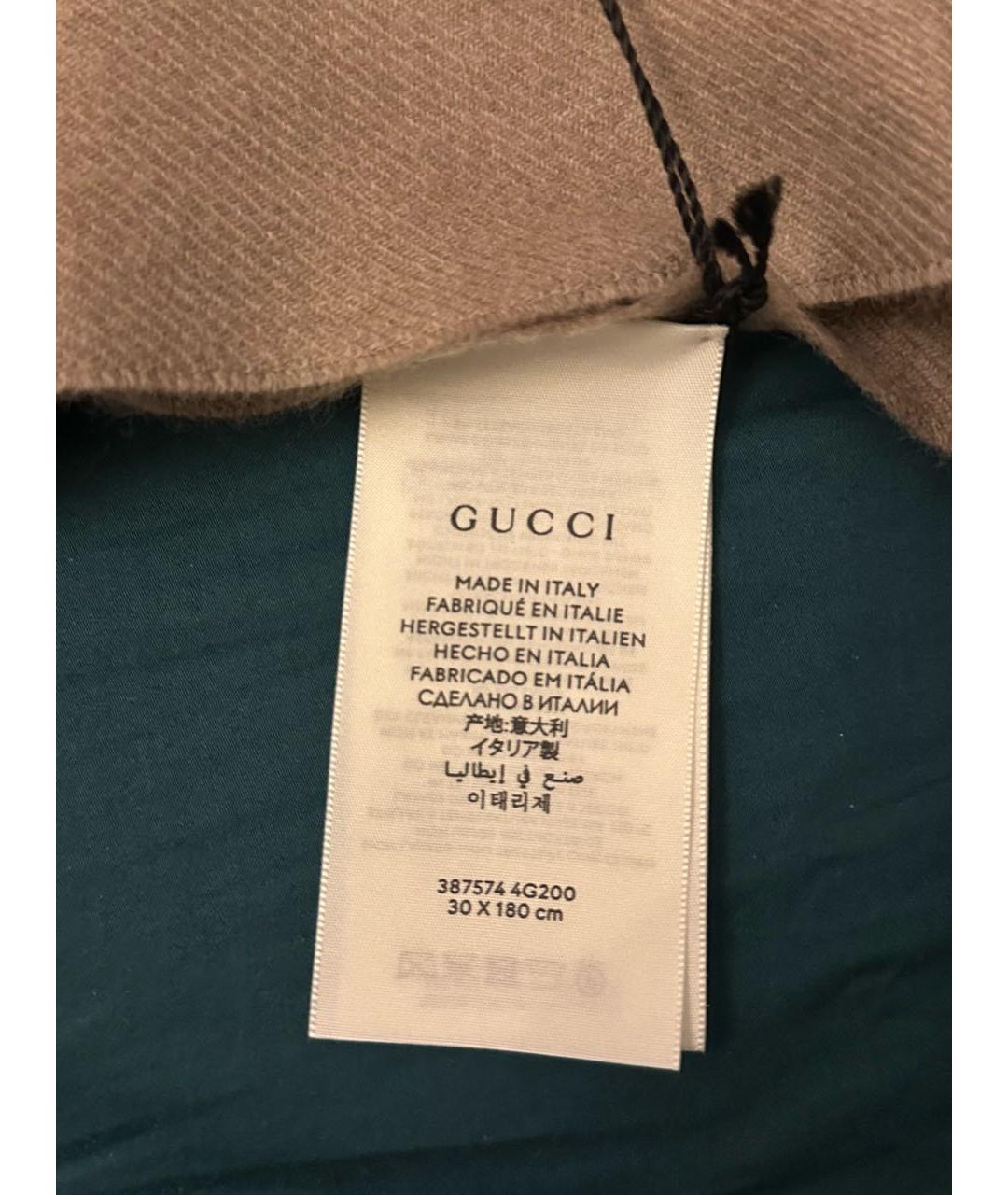 GUCCI Коричневый шерстяной шарф, фото 7