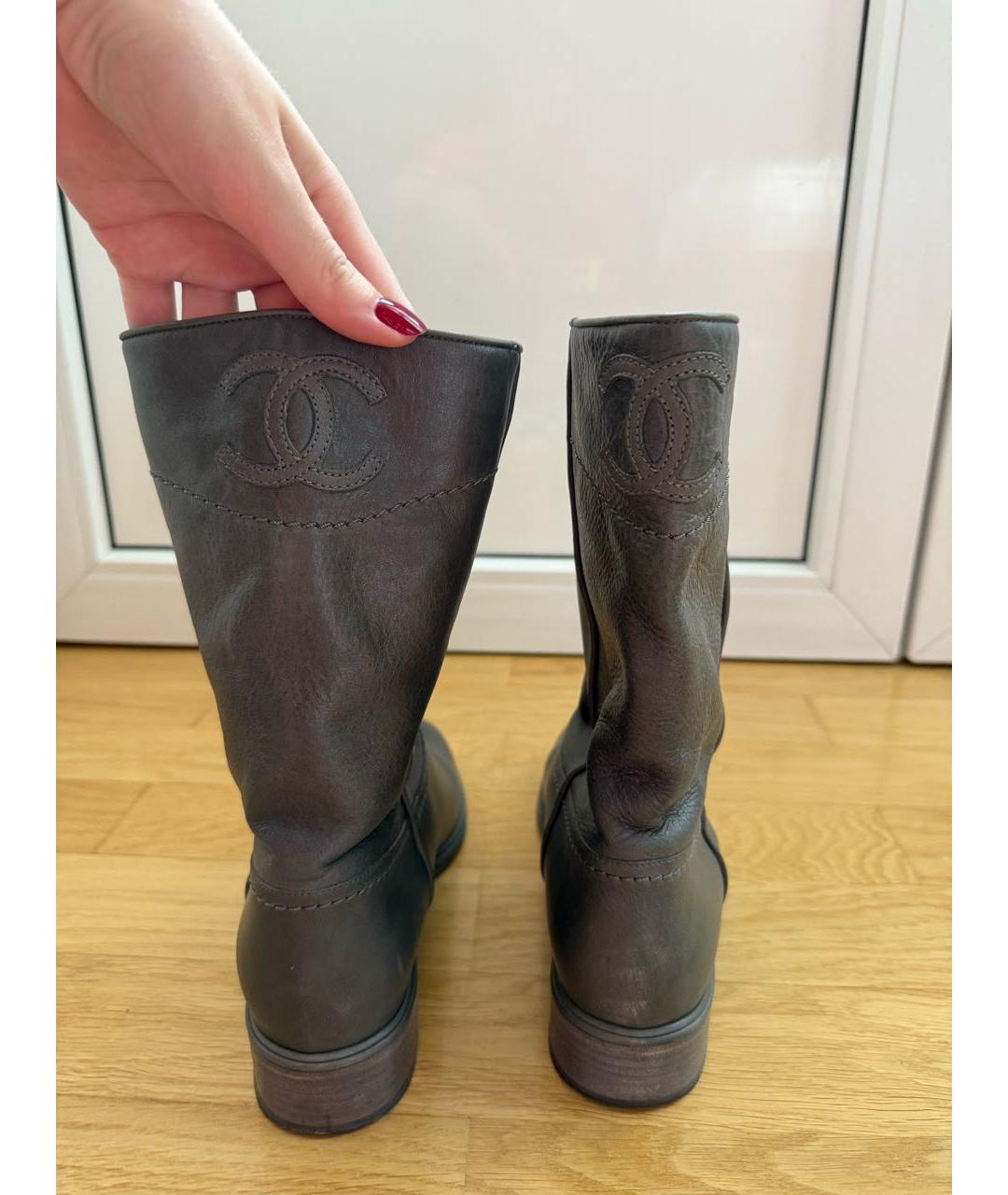CHANEL Антрацитовые кожаные полусапоги, фото 3