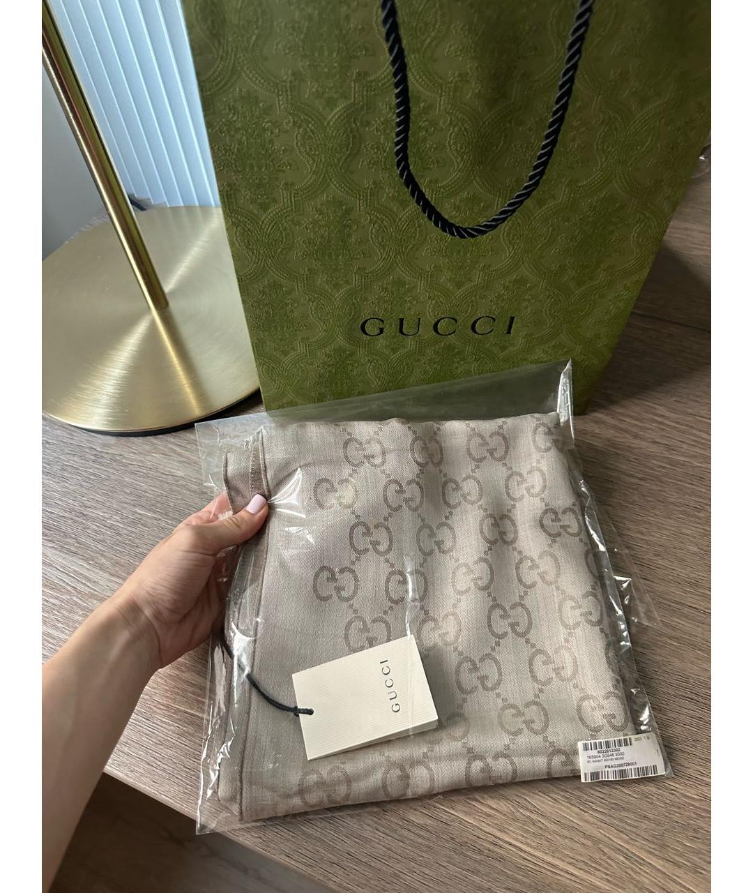 GUCCI Бежевый шерстяной шарф, фото 7