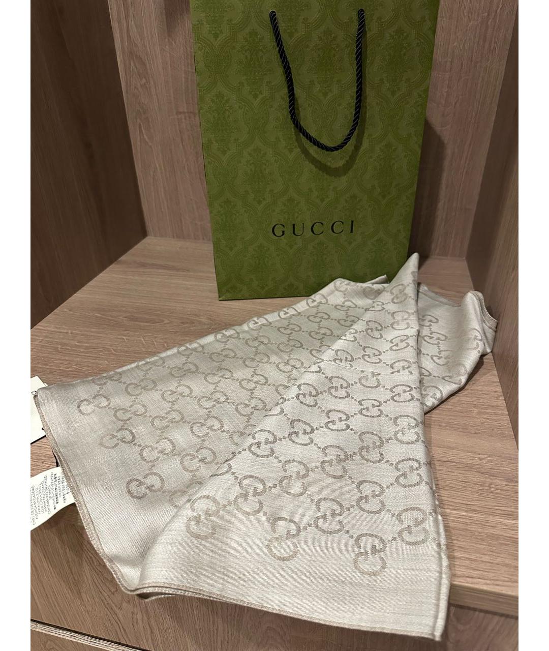 GUCCI Бежевый шерстяной шарф, фото 2