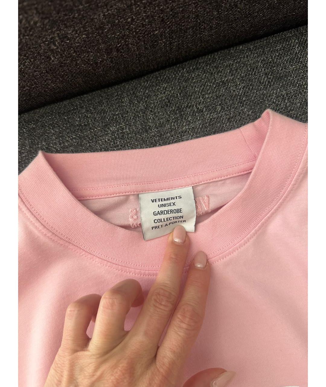 VETEMENTS Розовая хлопковая футболка, фото 4