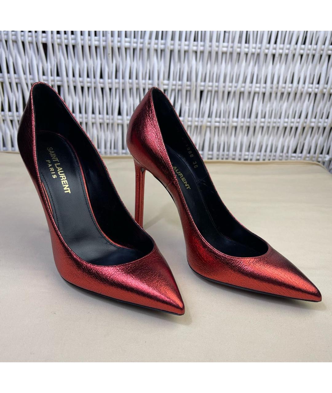 SAINT LAURENT Красные кожаные туфли, фото 7