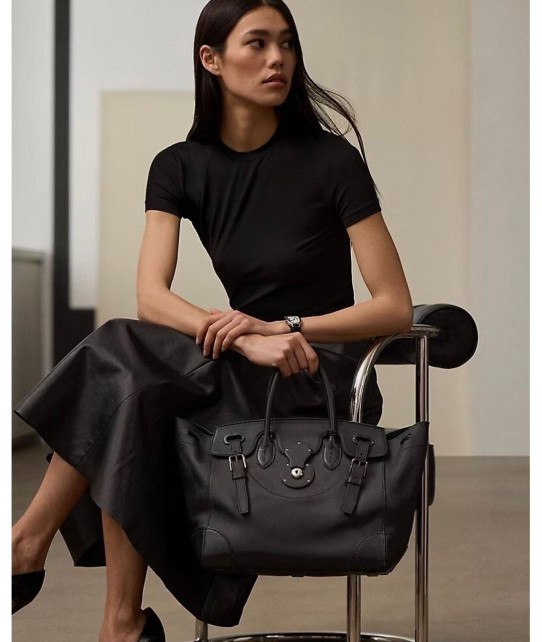 RALPH LAUREN Черная кожаная сумка тоут, фото 7