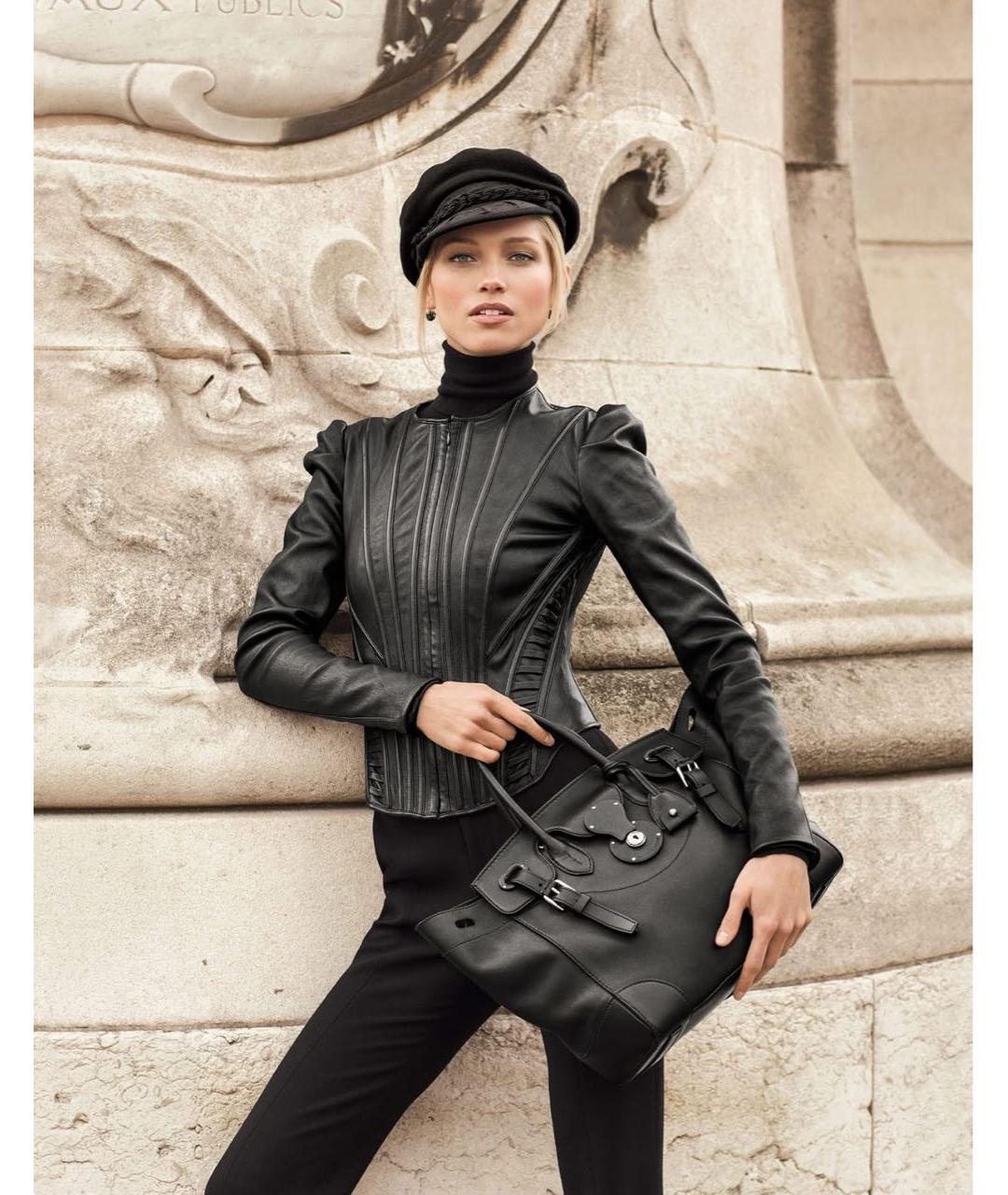 RALPH LAUREN Черная кожаная сумка тоут, фото 6