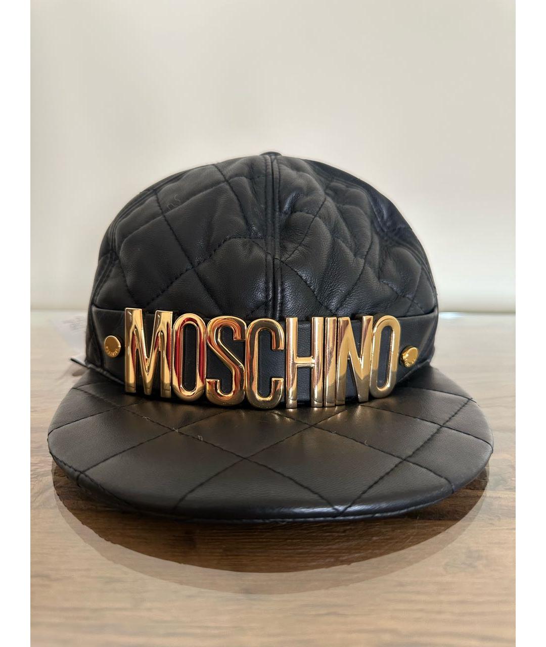 MOSCHINO Черная кожаная кепка, фото 2