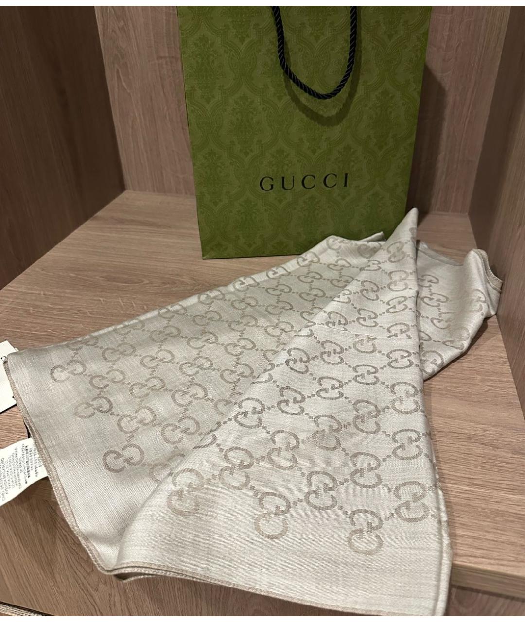 GUCCI Бежевый шерстяной платок, фото 2