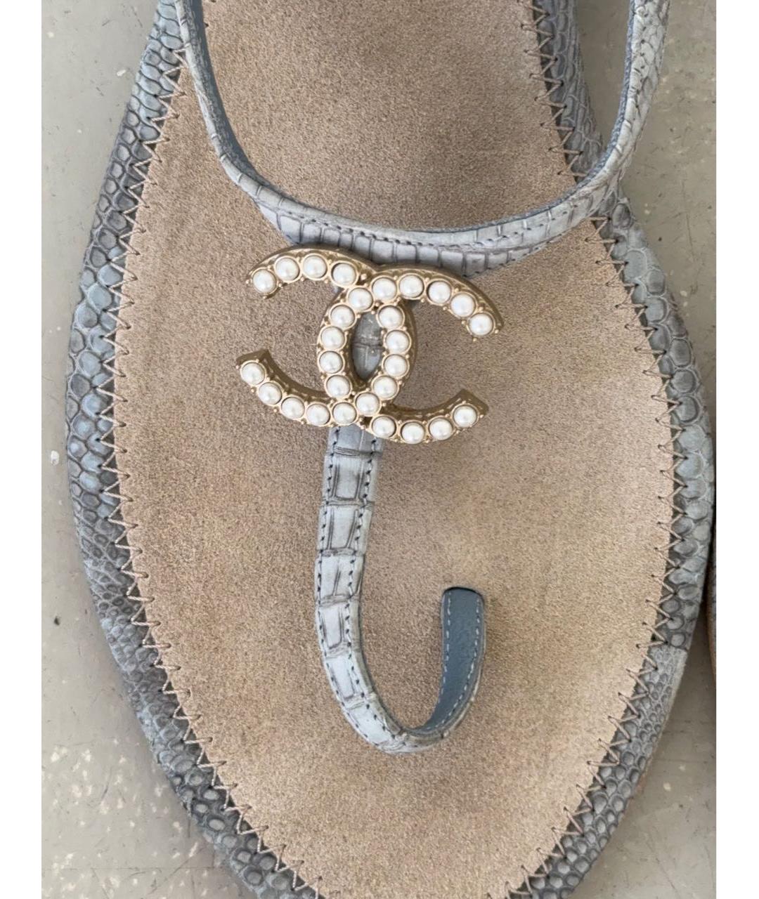 CHANEL Голубые кожаные босоножки, фото 5