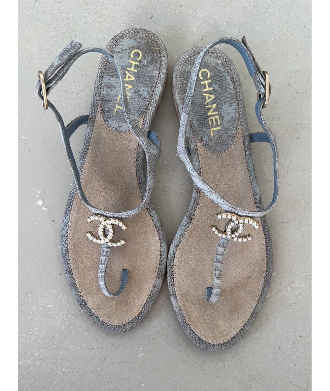 CHANEL Голубые кожаные босоножки, фото 2