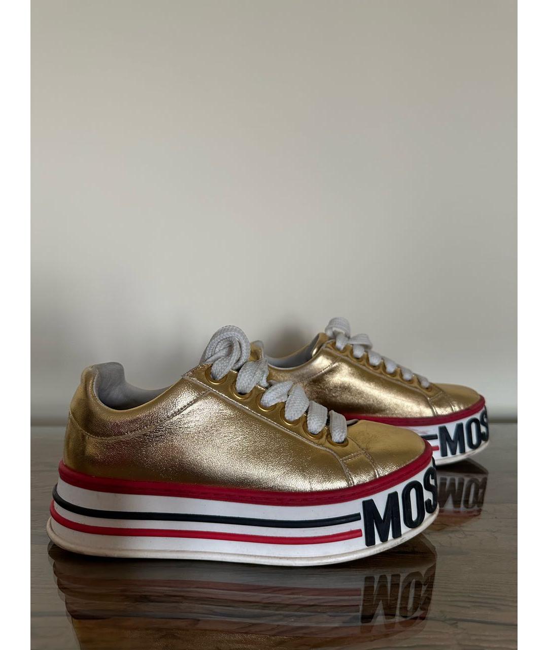 MOSCHINO Золотые кожаные кеды, фото 2