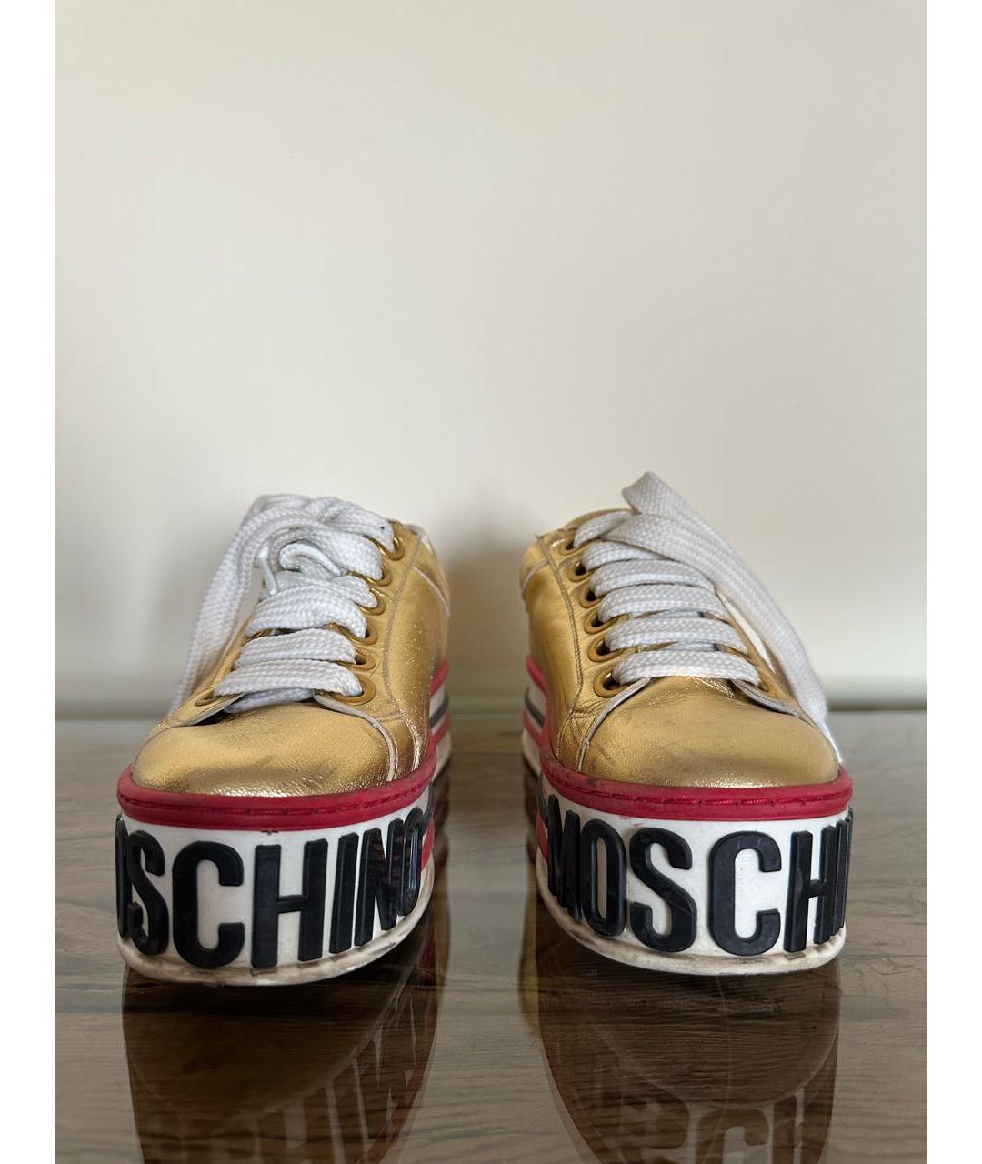 MOSCHINO Золотые кожаные кеды, фото 3