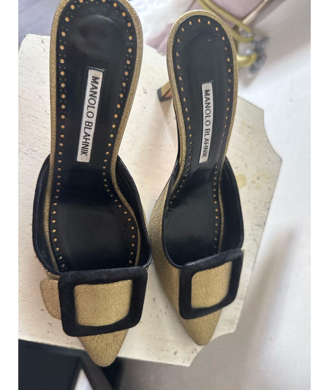 MANOLO BLAHNIK Золотые текстильные мюли, фото 4