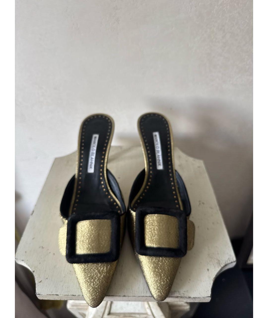 MANOLO BLAHNIK Золотые текстильные мюли, фото 2