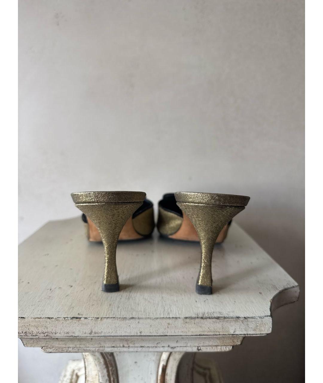 MANOLO BLAHNIK Золотые текстильные мюли, фото 3