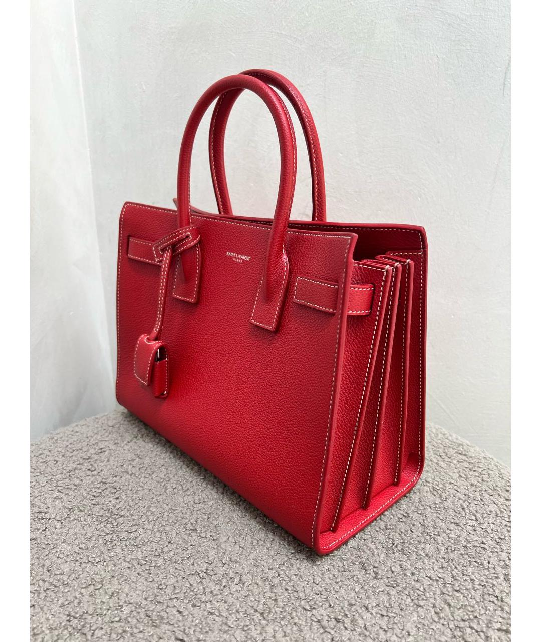 SAINT LAURENT Красная кожаная сумка тоут, фото 5
