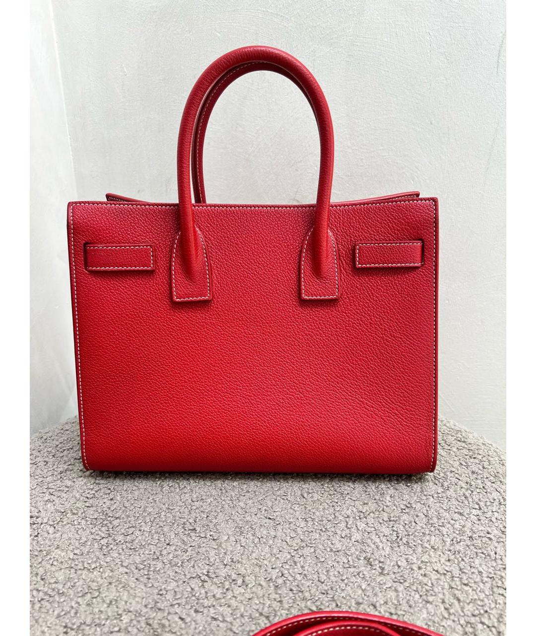 SAINT LAURENT Красная кожаная сумка тоут, фото 2